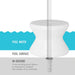 A white umbrella stand or support insert shown on a pool surface with pool water around it, plus text noting that a pre-existing pool sleeve is required to support the weight of an umbrella.