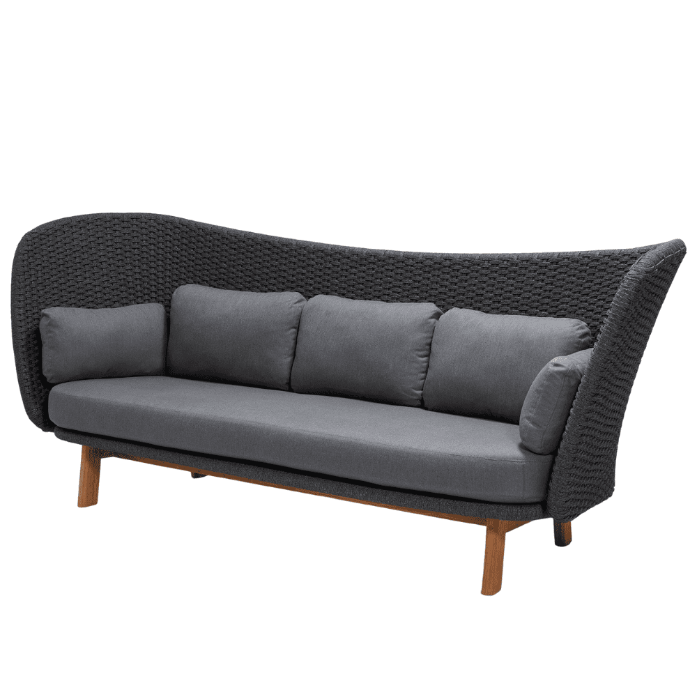 Boxhill's Peacock dark grey outdoor wing 3-seater sofa front side view on white background
