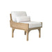 Wooden armchair with white removable cushions on a white background