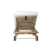 Wooden lounge chair with white showing it detachable backrest design. 