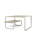 Beige metal coffee table with a minimalist design on a white background