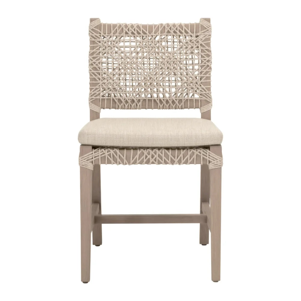 Chair with woven backrest and cushion on a white background