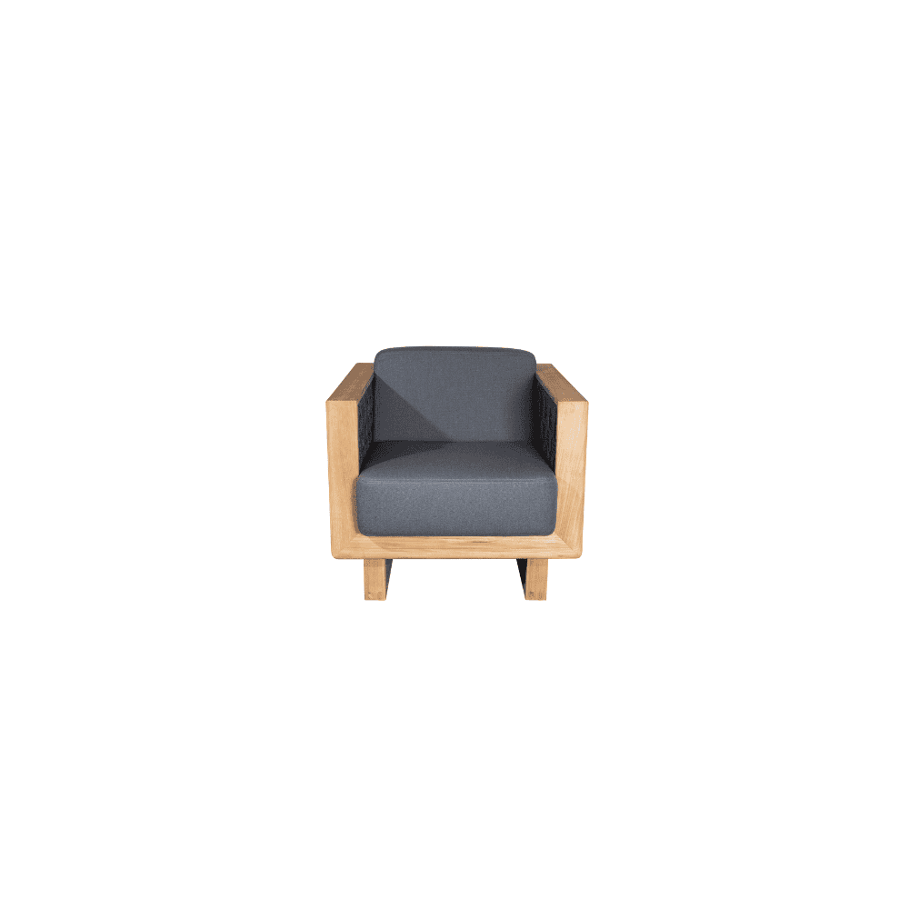 Boxhill's Angle Teak Frame Lounge Chair front view in white background