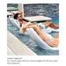A man and a woman relax on white in-pool loungers beside a swimming pool, with a stone wall and deck in the background. Text below reads 'Upright Engagement'.