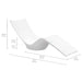 White curved in-pool lounge chaise shown on a light gray background with dimension lines and measurements for height, width, and depth.