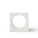 Modern square white speckled concrete outdoor console side table with circular cutout in the center on a white background