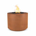 Corten steel outdoor metal round fire pits with lava rocks and flames on top