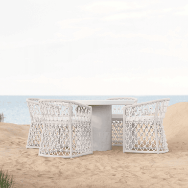 Boxhill's Big Sur Round Outdoor Dining Table lifestyle with Amelia Dining Chairs