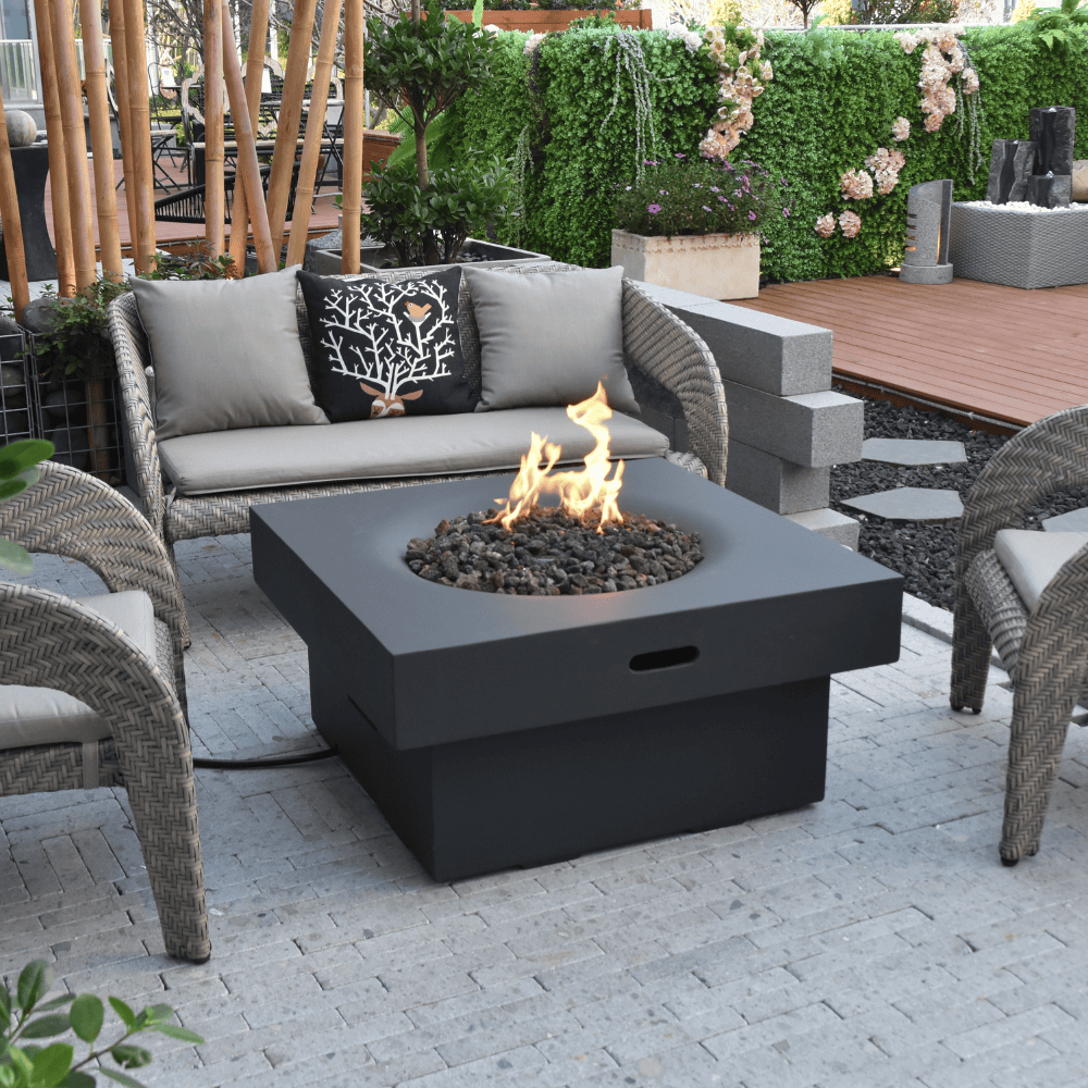 Boxhill's Branford Outdoor Concrete Fire Table Black Lifestyle