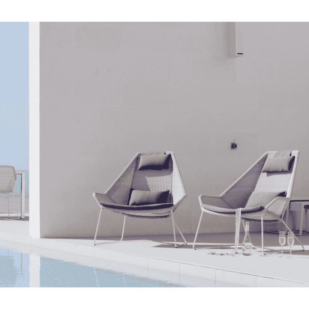 Boxhill's Breeze Highback Outdoor Chair White Grey lifestyle image beside the pool
