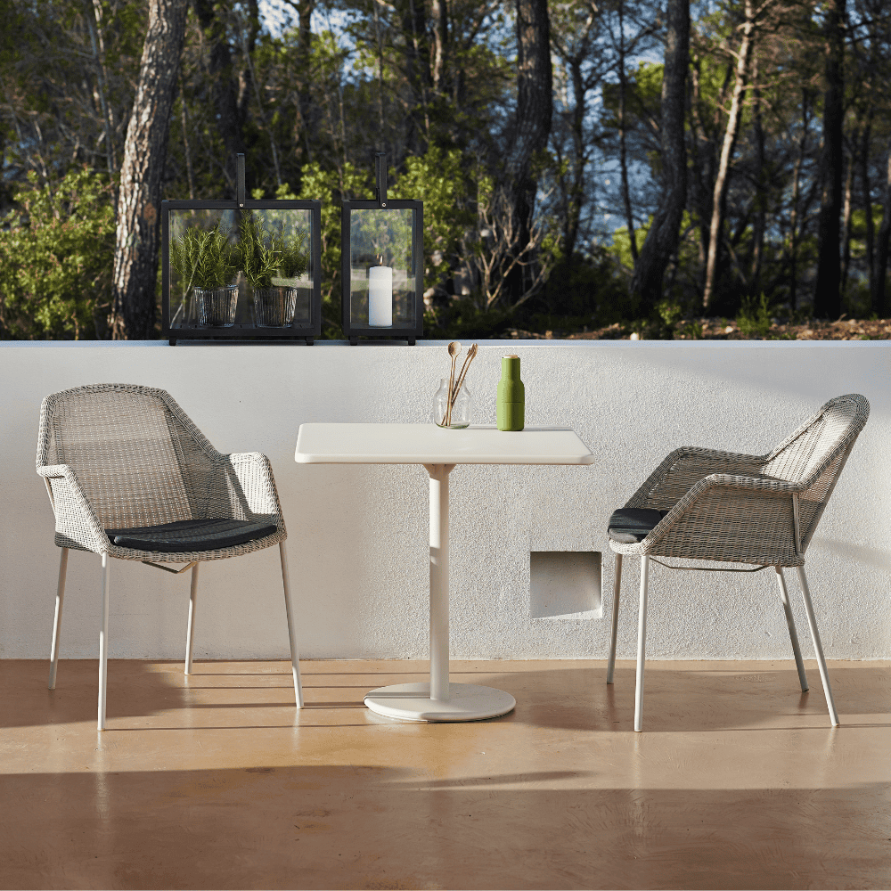 Boxhill's Breeze Stackable Dining Armchair (Set of 2) White Grey lifestyle image with square table 