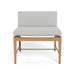 Outdoor easy chair with gray cushioned seat and backrest.