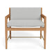 Wooden outdoor lounge chair with gray cushion.