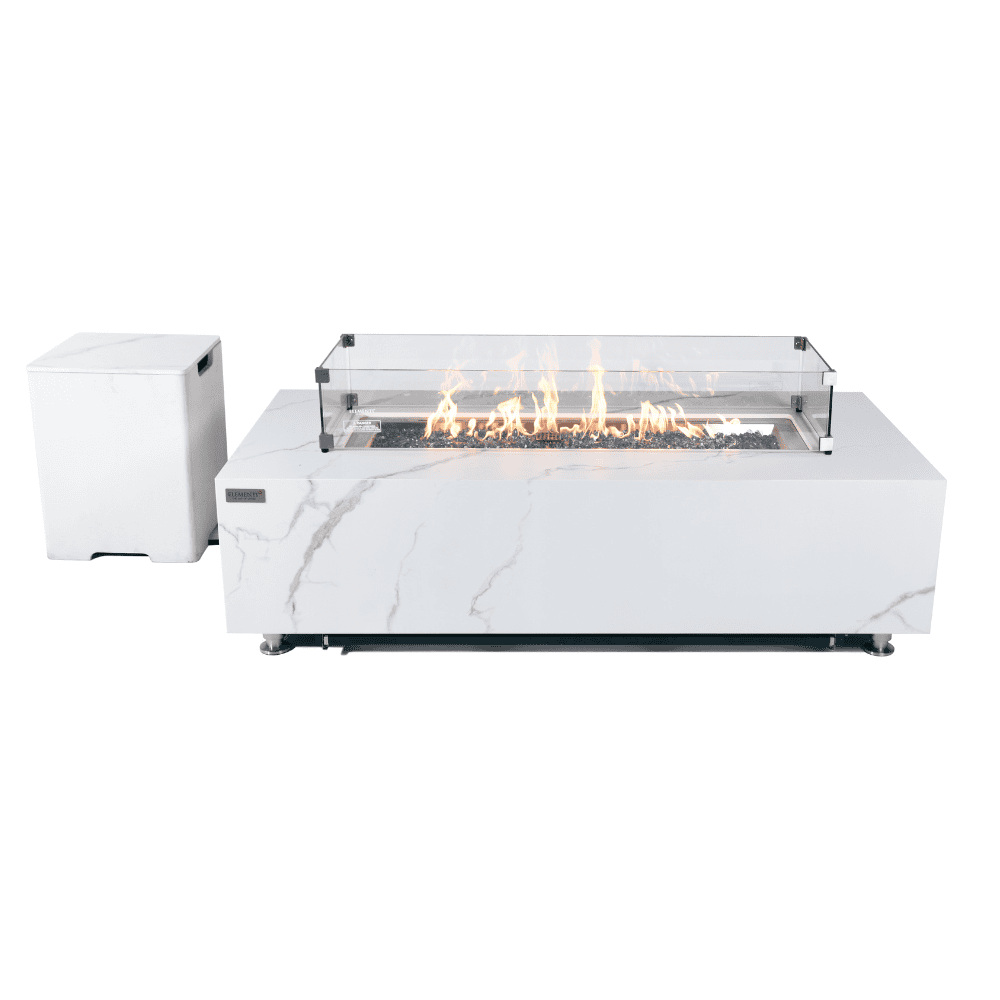 Boxhill's Carrara Marble Porcelain Outdoor Fire Table with tank
