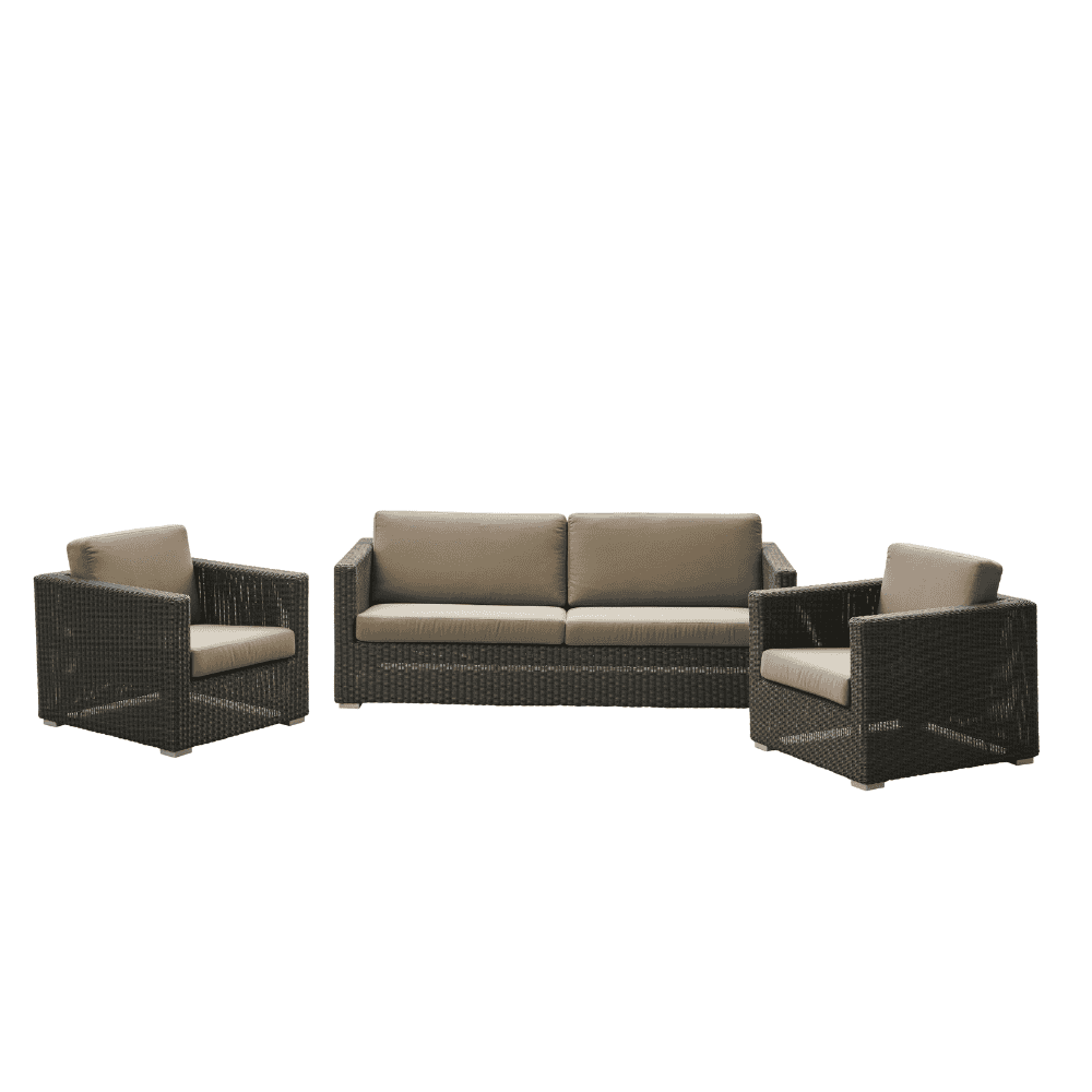 Boxhill's Chester Lounge Weave Coastal Chair Graphite and Chester 3-Seater Coastal Sofa Graphite with Taupe Cushion