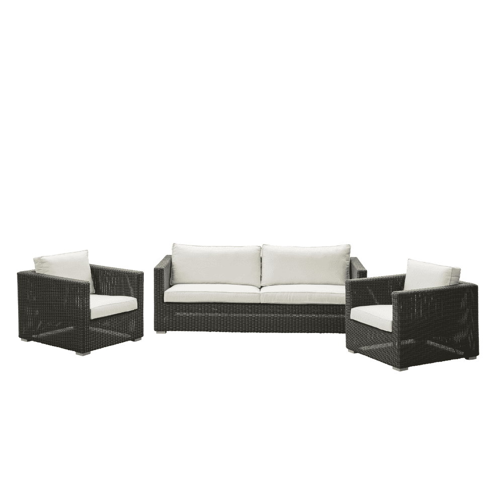 Boxhill's Chester Lounge Weave Coastal Chair Graphite and Chester 3-Seater Coastal Sofa Graphite with White Cushion