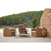 Boxhill's Chester 3-Seater Coastal Sofa Natural with Chester Lounge Weave Coastal Chair lifestyle image with mountain and trees at the back