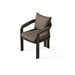 Aluminum framed dark brown outdoor dining armchair on a white background