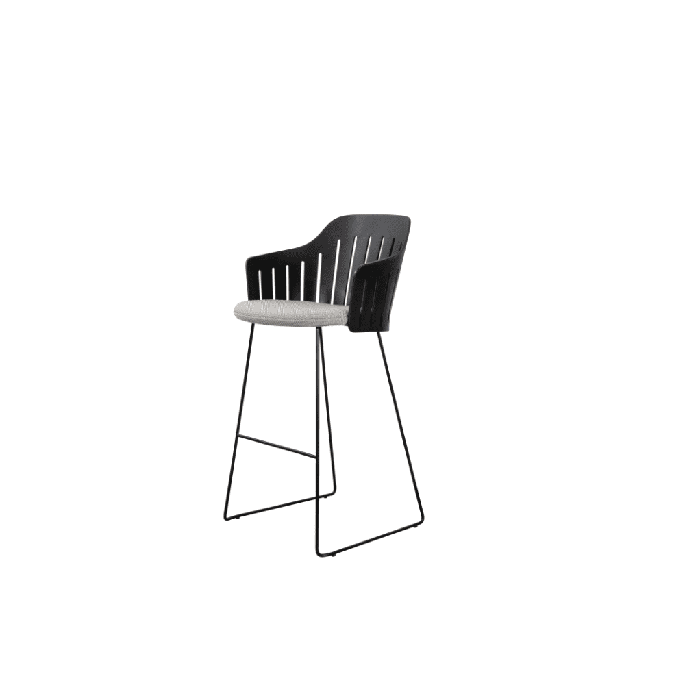 Boxhill's Choice Outdoor Bar Chair Black Seat Shell Warm Galvanized Steel Sledge Base with Light Grey Focus Seat Cushion