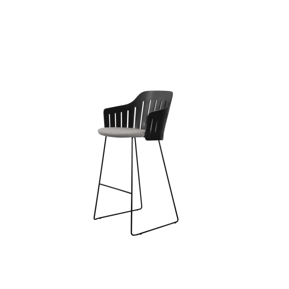 Boxhill's Choice Outdoor Bar Chair Black Seat Shell Warm Galvanized Steel Sledge Base with Taupe Natte Seat Cushion