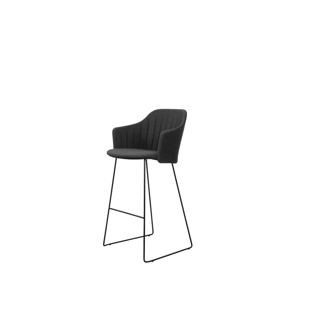 Boxhill's Choice Outdoor Bar Chair Warm Galvanized Steel Sledge Base with Black Natte Seat and Back Cushion