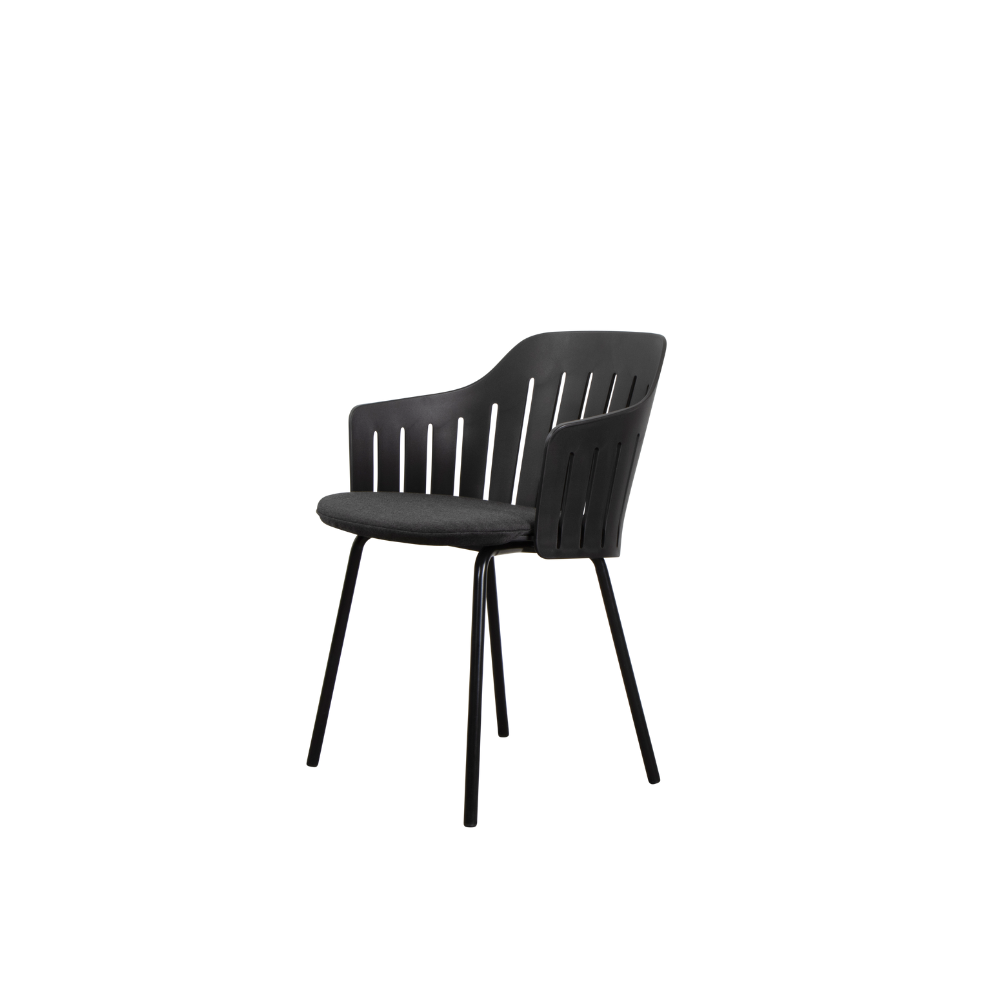 Boxhill's Choice Outdoor Dining Chair Black Shell Warm Galvanized Steel Legs with Black Natte Seat Cushion