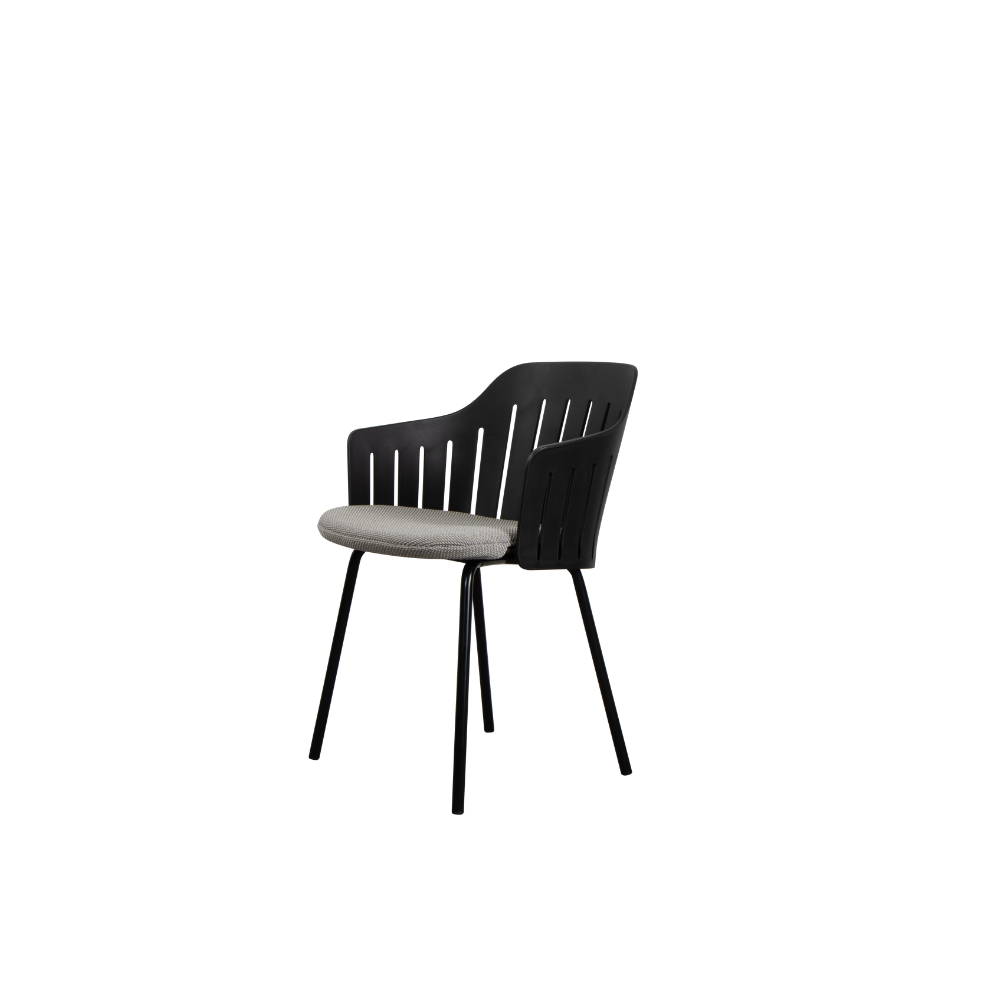 Boxhill's Choice Outdoor Dining Chair Black Shell Warm Galvanized Steel Legs with Light Grey Focus Seat Cushion