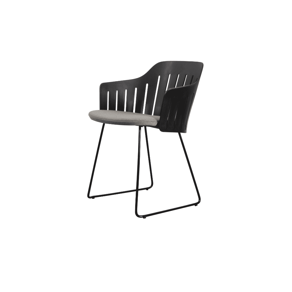 Boxhill's Choice Outdoor Dining Chair Black Shell Warm Galvanized Steel Sledge Base with Taupe Natte Seat Cushion