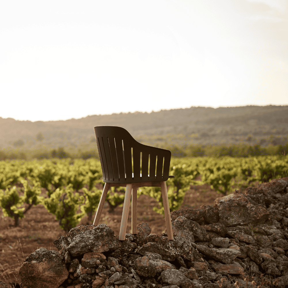 Boxhill's Choice Outdoor Dining Chair Teak Legs lifestyle image at the farm