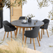 Boxhill's Choice Outdoor Dining Chair Teak Legs lifestyle image with Aspect Round Table at patio