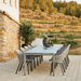 Boxhill's Choice Outdoor Dining Chair Warm Galvanized Steel Legs lifestyle image with Pure Dining Table at patio