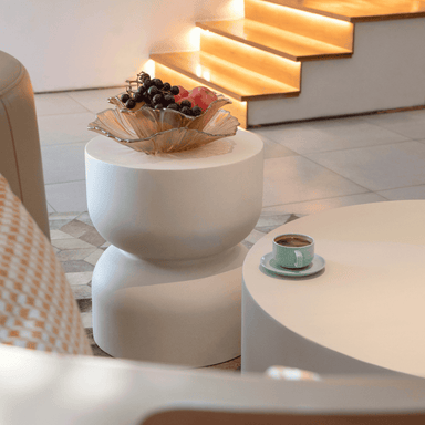 Boxhill's Chronos Outdoor Side Table cream white lifestyle image