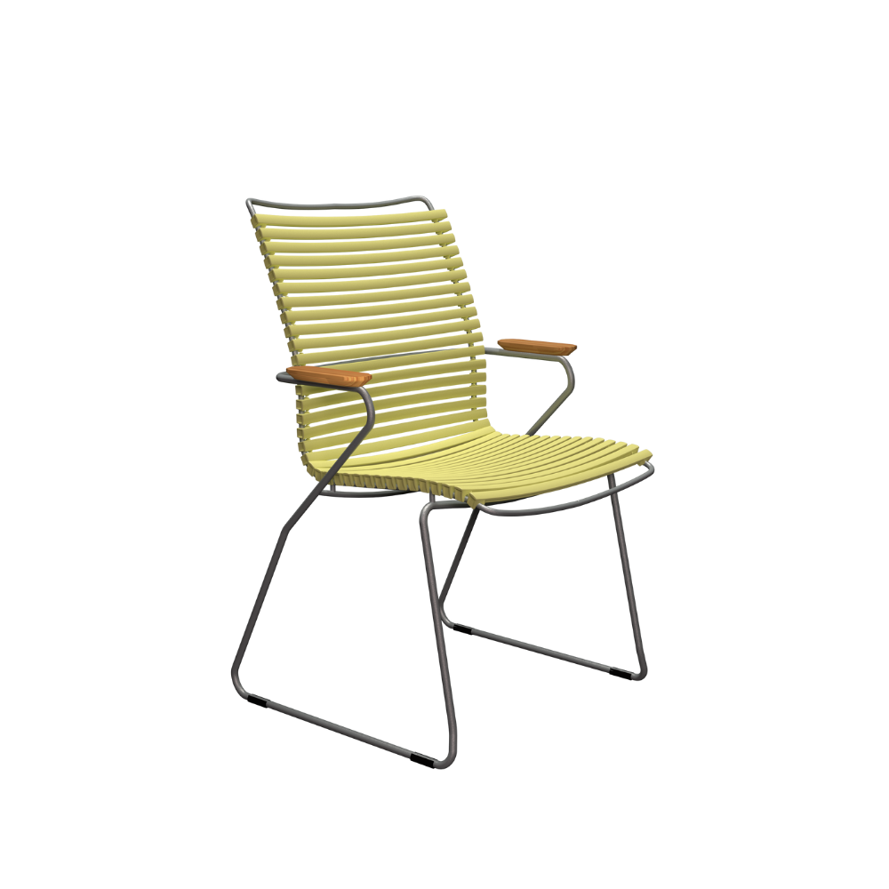 Green chair with metal frame on a white background