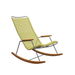 Yellow rocking chair with wooden armrests and legs on a white background