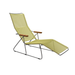 Green lounge chair with wooden armrests on a white background