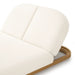 Close-up of a white cushioned chair with a wooden base.