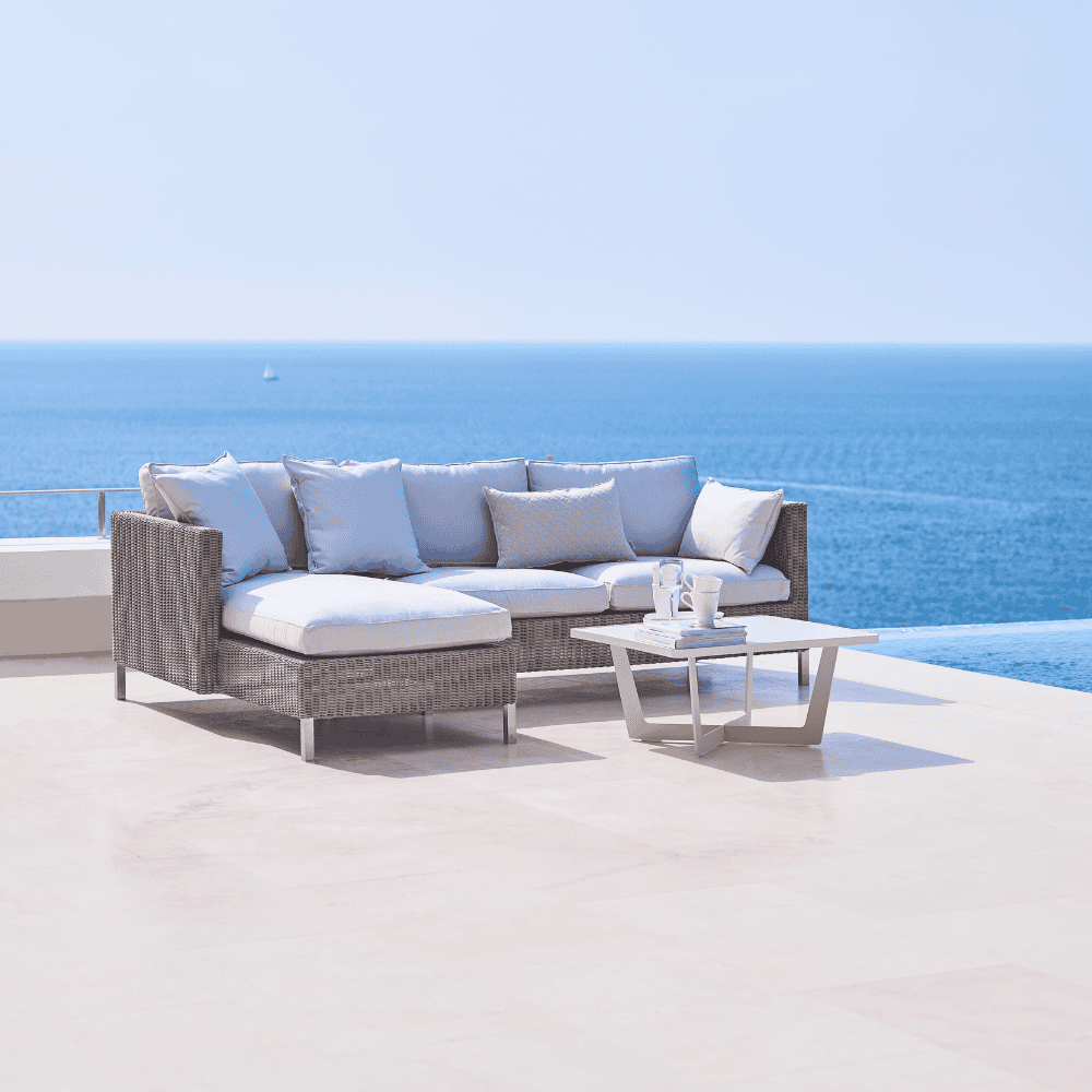 Boxhill's Connect Right Sectional Lounge Chair lifestyle image with Connect 2-Seater Left Module Sofa beside the pool