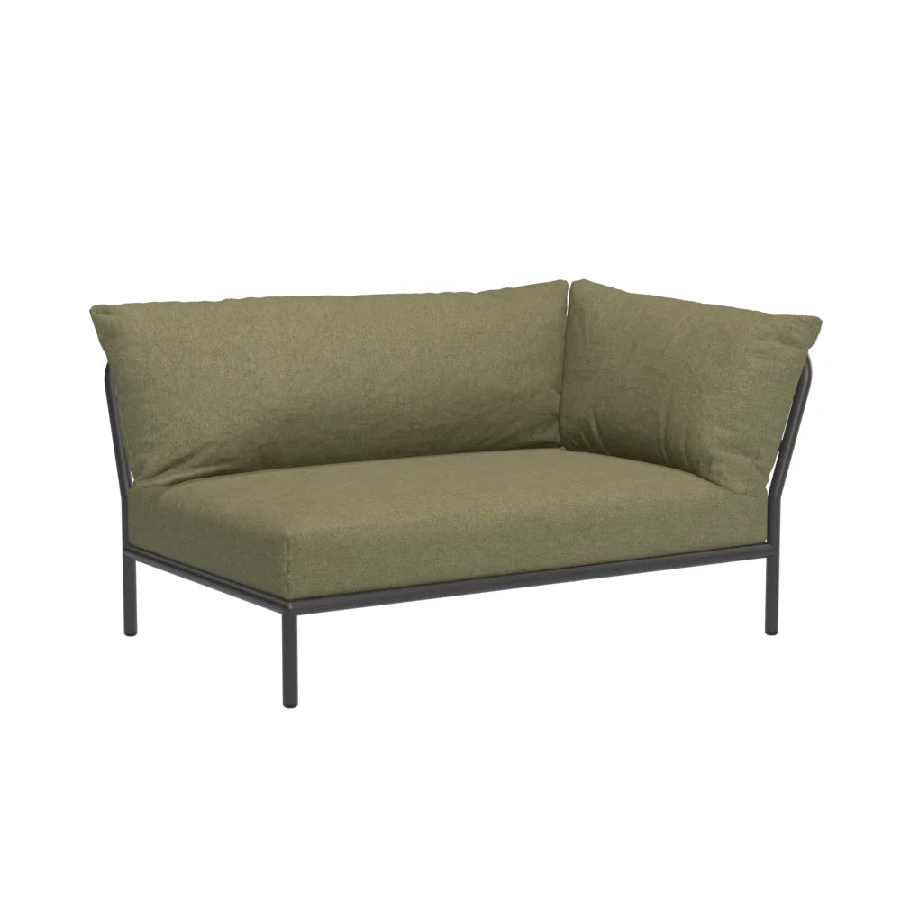 Right corner outdoor sectional sofa with olive green cushions and dark gray aluminum frame on a white background