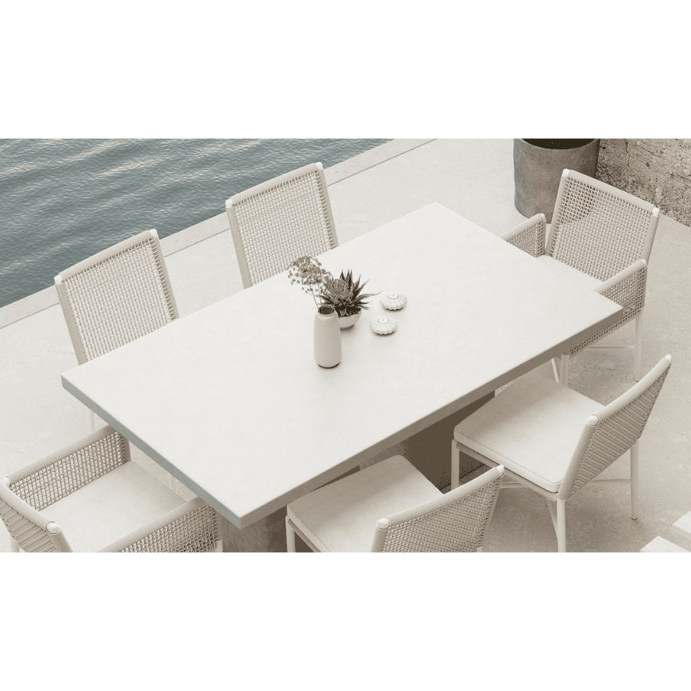 Boxhill's Corsica Outdoor Dining Side Chair lifestyle with Big Sur Dining Table and Corsica Outdoor Dining Chair