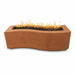 Corten steel outdoor metal fire pit with lava rocks and flames on top