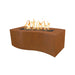 Corten steel outdoor metal fire pit with lava rocks and flames on top