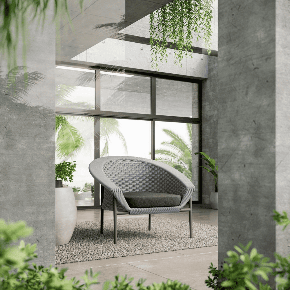 Boxhill's Cove Outdoor Club Chair lifestyle  with Durban Planter