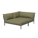 Left corner outdoor lounge sofa with olive green cushions and dark gray aluminum frame on a white background