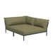 Right-corner outdoor sectional sofa with olive green cushions and dark gray metal base on a white background