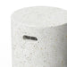 Close-up of white speckled round outdoor concrete table & stool on a white background