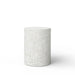 White speckled round outdoor concrete table & stool on a white background