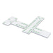 A set of white domino tiles with light green pips arranged in a cross-like pattern on a plain white background.