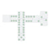 A set of white domino tiles with pale green circular pips, arranged in a cross-like layout on a plain white background.