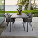 Boxhill's Dot Rectangle Rug with dining chairs and dining table on wooden platform beside grassy field near lake shore