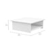 White resin side table on a white background with its measurement